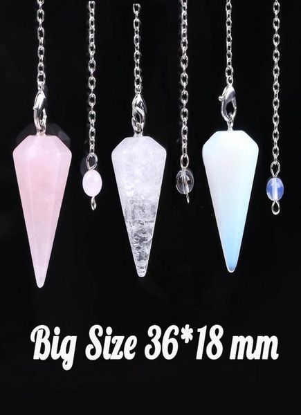 

big size natural stone clear crystal pendulum black obsidian pink quartz 12 facet chakra healing reiki bead ended pouch 36183784466, Silver