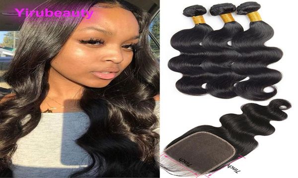 

malaysian virgin human hair 7x7 lace closure with 3 bundles 4 pieceslot body wave hair wefts with 7 by 7 lace closure with baby h2729569, Black;brown