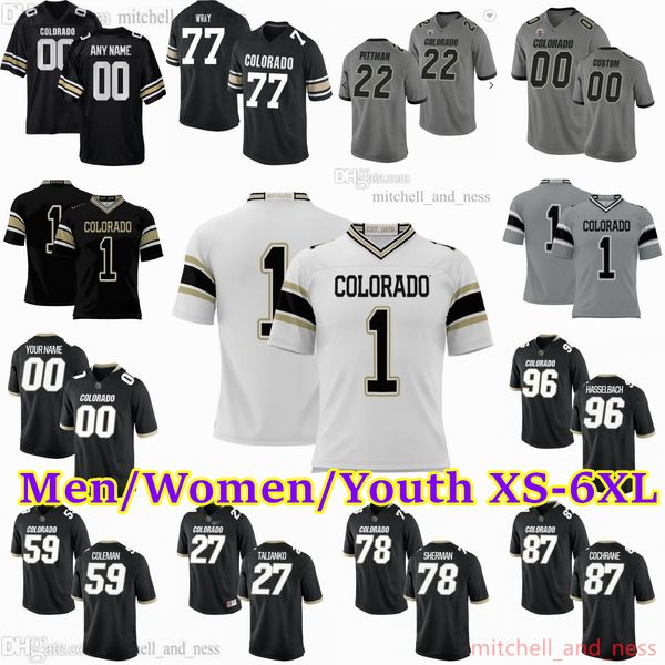 

2023-24 custom s-6xl ncaa colorado buffaloes football jersey hasselbach cochrane sherman talianko coleman roberts grzesiek hamilton thompson, Black