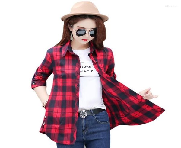 

women's blouses 2022 spring autumn women's plaid shirts loose mid-length casuaflannefemale long sleeve woman blusas9896978, White