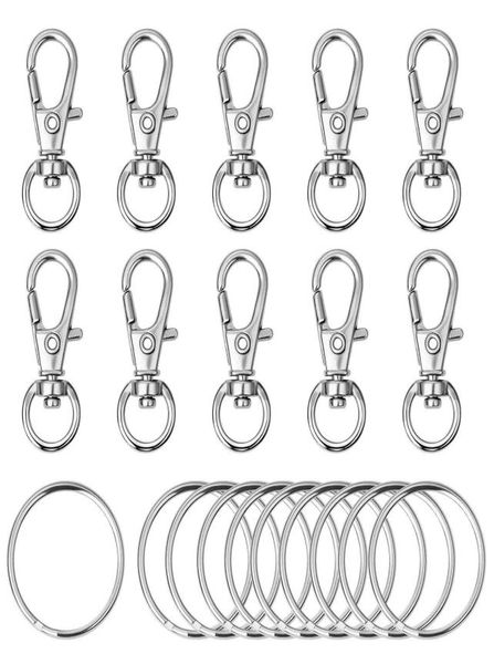 

120pcs swivel lanyard snap hook metal lobster clasp with key rings diy keyring jewelry keychain key chain accessories silver color6615855, Slivery;golden