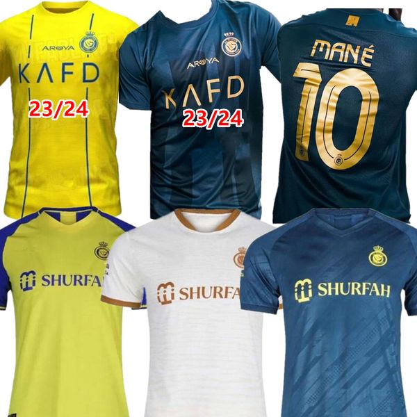 

al nassr fc soccer jerseys ronaldo 2023 2024 home fofana brozovic away 23 24 cr7 gonzalo martinez talisca ghislain vincent aboubakar men foo, Black;yellow