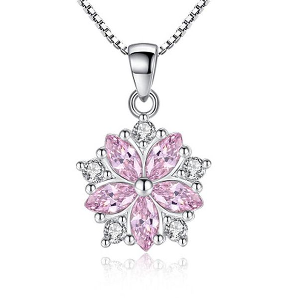 

s925 pure silver necklace female south korean literary powder cherry blossom brief paragraph clavicle sterling silver pendant chai8278158