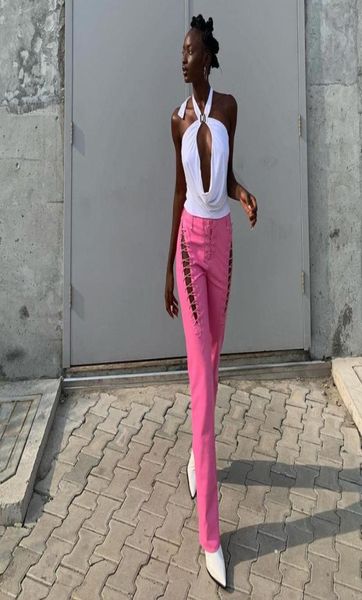 

women039s pants capris faux pu y2k high waist women chic hollow out bandage summer trend leather club trousers slim stre4232871, Black;white