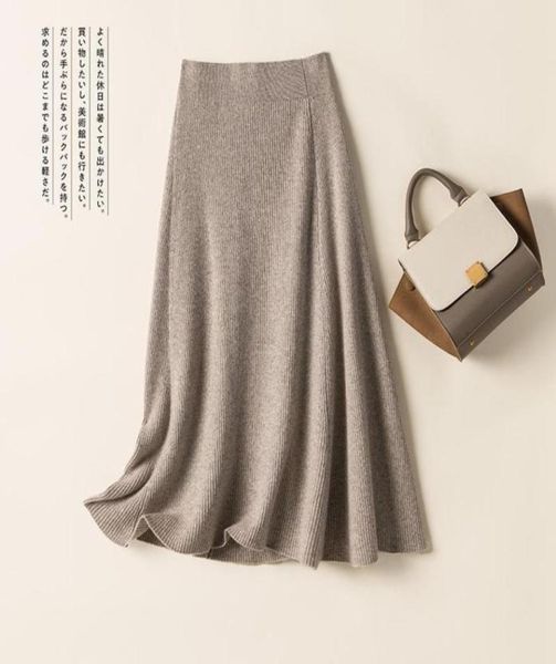 

skirts ladies highend cashmere skirt solid color knitted fashion long 100 pure wool autumn and winter attyyws brand31333635076608, Black