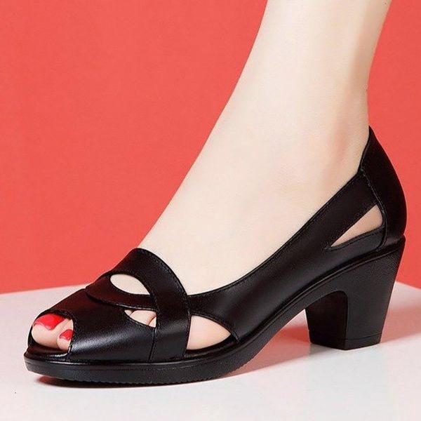 

dress shoe shoes peep toe pumps hollow outs high heels sandals boat platform woman open sandalias mujer summer 230803, Black