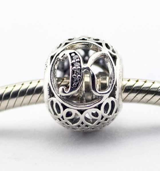 

vintage letter k clear cz silver beads fits bracelets authentic sterling-silver bead diy charm wholesale charms le015-k6188910