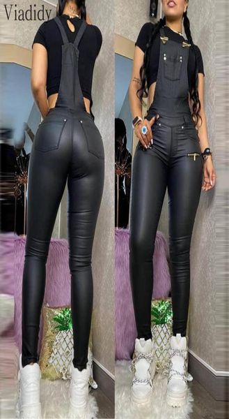 

women039s jumpsuits rompers women fashion buckled zipper design pu suspender jumpsuit9048902, Black;white