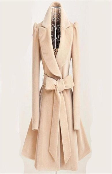 

especially autumn winter blend coat women 2018 slim long trench coats female sweet bow belt windbreaker woman cashmere 14277216, Tan;black