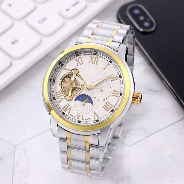 

watches european mechanical three eyes six needle full function steel watch, Silver