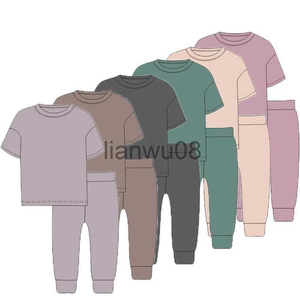 

clothing sets 2022 children clothing baby girls clothes set solid boys pullover short sleeve sweatshirtpants tracksuit suits for kids outfit, White