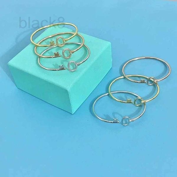 

bangle designer s925 sterling silver simple diamond set key bracelet opening fashion simple light luxury temperament women's bracelet a, Black