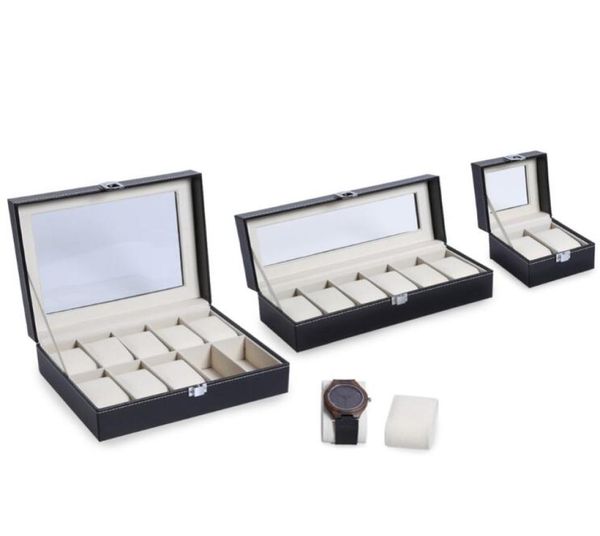 

2 6 10 grids pu leather watch box case professional holder organizer for clock watches jewelry boxes case display7379092, Black;white
