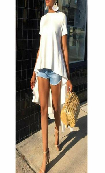 

womens casual short sleeve shirt ladies summer beach loose long tail blouse evening party club wear women039s blouses sh7096831, White