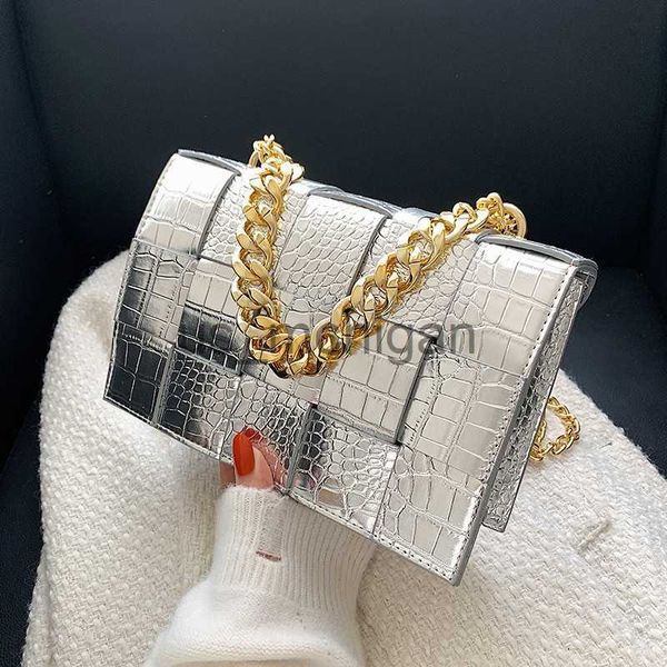 

evening bags 2022multicolor design odile pattern pu leather messenger bag for women gold chain woven square flap bag evening party clutch j2