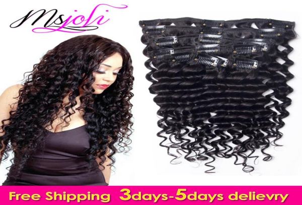 

peruvian 9a virgin human hair clip in extension deep wave full head natural color beauty hair 7pcslot 1228 inches by ms joli2020461, Black;brown