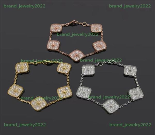 

luxury sparkling crystal charm bracelet for women fashion classic four leaf clover bracelet designer stainless steel electroplatin7225884, Golden;silver