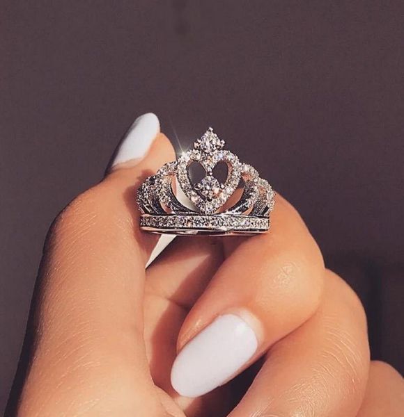 

women crown rhinestone finger ring silver rose gold bling bling crystal crown ring fashion jewelry for gift6509904