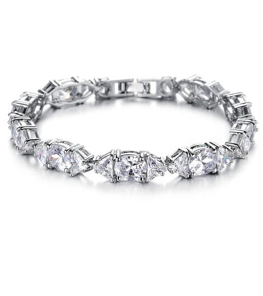 

classical platinum plated zirconia diamond element charm tennis bracelet for women princess cut wedding jewelry accessories gift4195882, Golden;silver