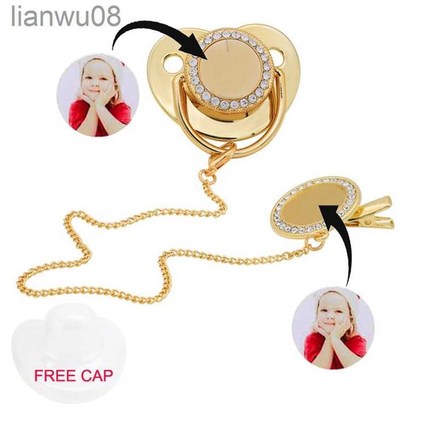 

pacifiers# 10 colors personalized blank baby pacifier rhinestone dummy clips chain gold bling sublimation pacifier infant nipple x0804