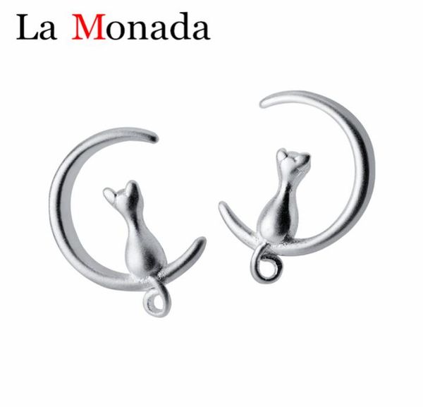 

new fashion 100 925 sterling silver small cute animal moon cat stud earrings women girls kids ear jewelry gift9060138, Golden;silver