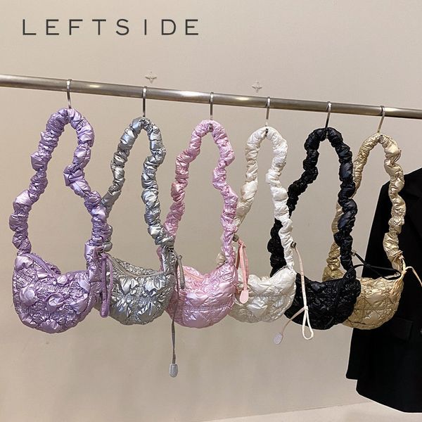 

evening bags leftside silver shiny waterproof quilted shoulder bag for women 2023 korean designer padded handbags soft puffy crossbody 23080