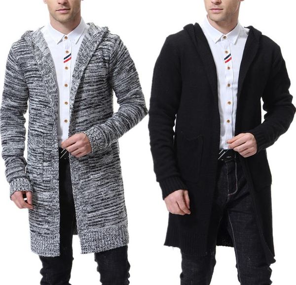 

men039s hooded sweater knitting cardigan sweater jackets slim long outerwear lightweight thin for fashion5299816, Black
