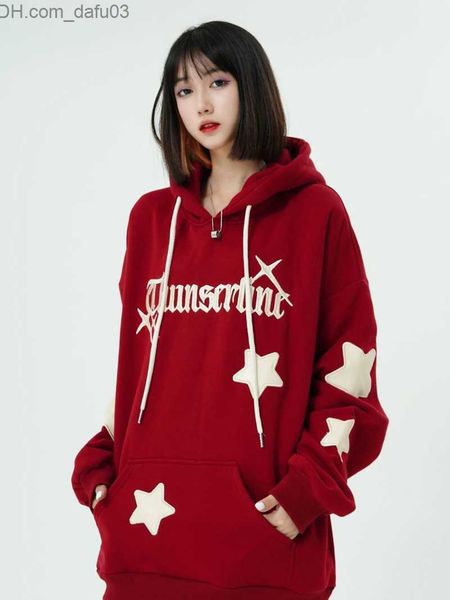 

men's hoodies sweatshirts heavy cotton star letter oversized sweatshirt hoodie autumn and winter loose harajuku high street coat fashio, Black