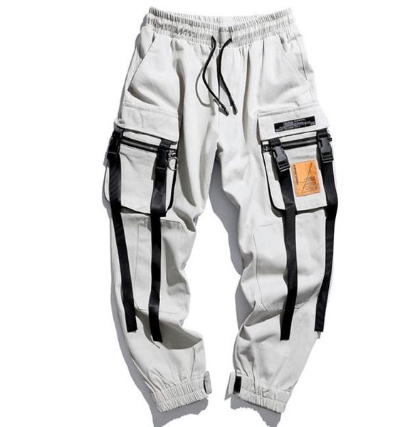 

hip hop ribbons design jogger pant men casual cargo trousers sweatpants anklelength 2020 men039s streetwear joggers pants4962050, Black