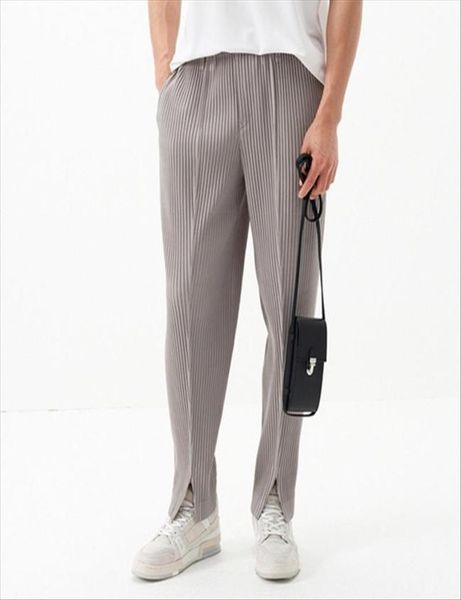 

men039s pants men39s black gray miyake pleated casual trousers with slits fashion men streetwearmen039s6933058