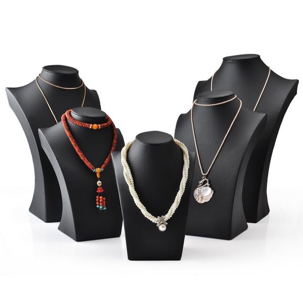 

black pu leather necklace bust tall jewelry display stand neck form for jewellery window shelf exhibition counter stand7449256