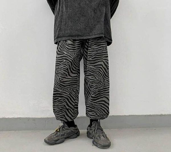 

full print zebra pattern casual pants men039s spring and autumn style korean loose ninepoint hip hop trousers9478677, Black