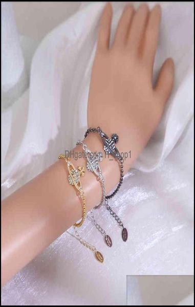 

link chain bracelets jewelry style western empress dowager saturn alloy fl diamond colorf punk bracelet drop delivery 2021 gsd6x3749991, Black