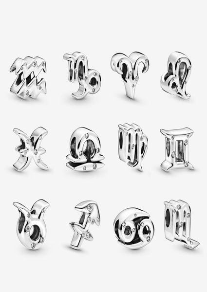 

925 sterling silver charms beads original 12 zodiac charm aries leo fit bracelets necklace diy jewelry for women3279491, Black
