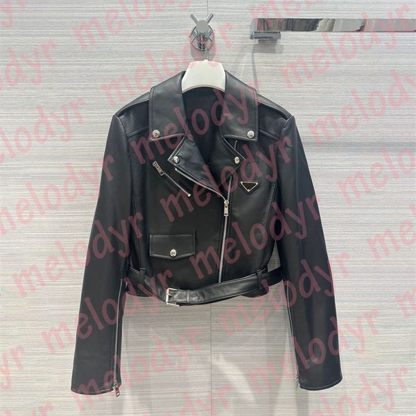 

women leather jacket classic short style sheepskin coats metal triangle autumn warm slim jackets, Black;brown