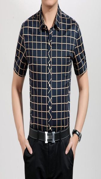 

who dress shirts business plaid short sleeves turndown collar double mercerized cotton men shirt camisa masculina size1170557, White;black