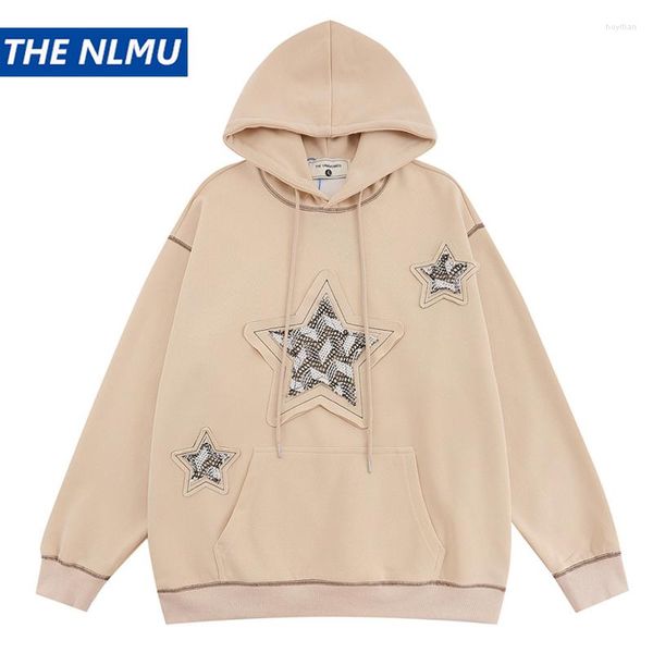 

men's hoodies men fashion hoodie sweatshirt streetwear 2023 autumn star patchwork oversized harajuku pullover hip hop y2k clothing, Black