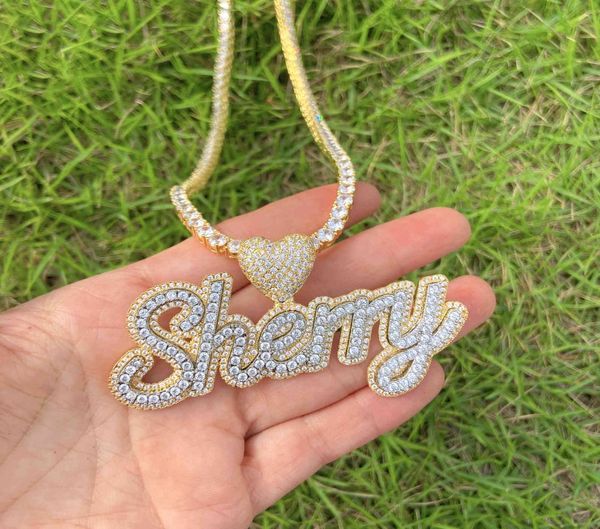 

personalized hip hop iced out cz diamond jewelry customized bling letter name heart charm necklace5181108, Silver
