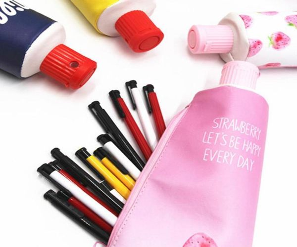 

toothpaste pu pencil case with pencil sharpener stationery storage pencil bag student stationery school supplies for boy girl 10pc8897203, White