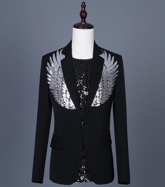 

foreign sequins blazer masculino slim fit men suit jacket stage singer costume shiny blazers jacket man5351706, White;black