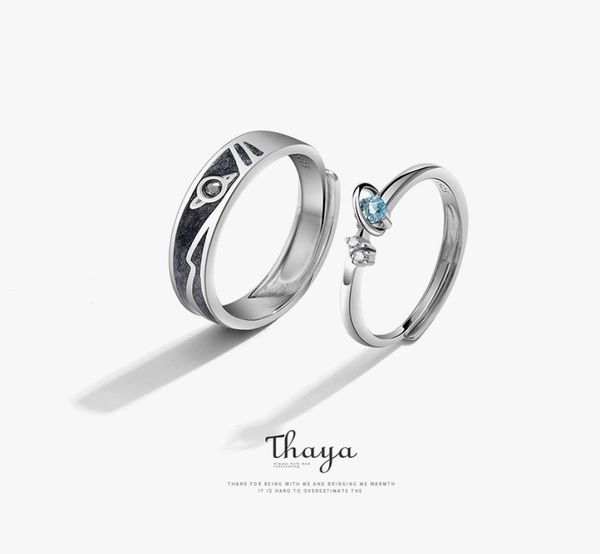 

thaya women rings jewelry 3d texture rings blue planet couple 925 sterling silver rings for women engagement gift 2010064190341, Golden;silver