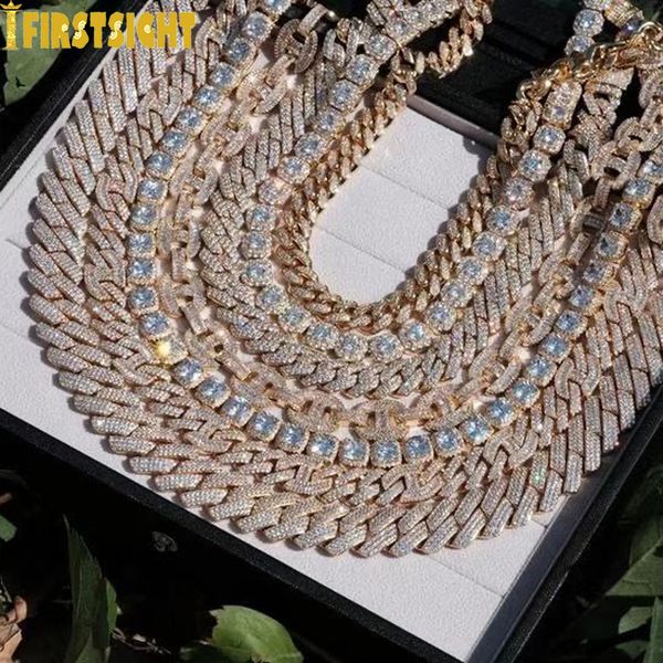 

pendant necklaces iced out bling 19mm cuban chain necklace two tone color rectangle cz cubic zirconia miami men hip hop jewelry 230803, Silver