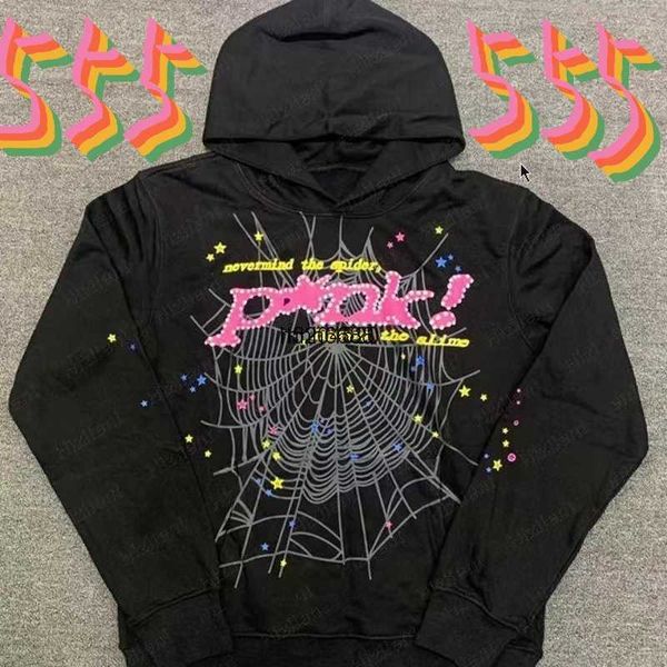 

men's and women's hoodies sweatshirts sweatpants fashion brand sp5der 55555 puff print young thug angel heavy fabric spider web pu, Black