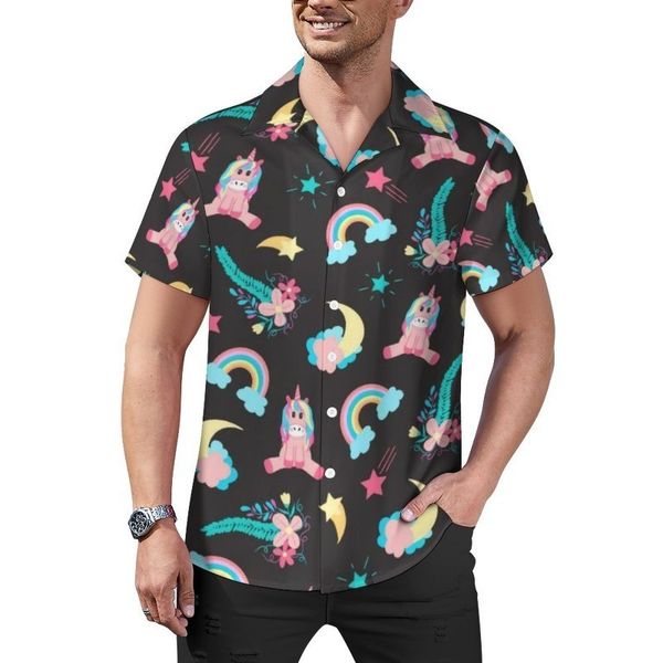 

men's casual shirts cute cartoon loose shirt men vacation rainbow star thunder hawaiian graphic street style oversized harajuku 230804, White;black