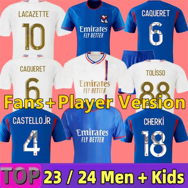 

2023 2024 maillot de foot soccer jerseys lyonnais caqueret tolisso jeffinho ol aouar tagliafico fans player traore sarr man lyon kids kits, Black;yellow