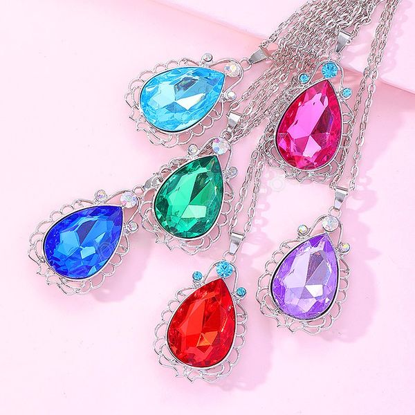 

fashion simulated teardrop stone pendant necklace for women girls bohemian elegant crystal princess short necklace gift jewelry, Silver