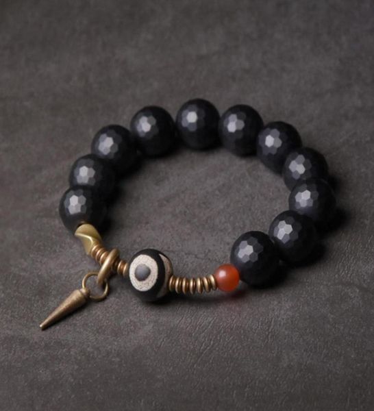 

faced 10mm strand black obsidian bracelet mixed tibtetan bead vintage processed copper zen healing prayer jewelry for men women2987330315