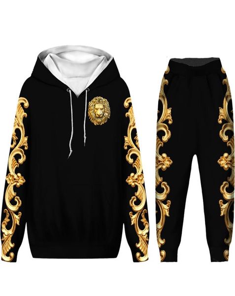 

autumn and winter tracksuits two piece set 3d lion print mens hoodies sweat pants sportswear suits fashion men sweatshirt sets tra8709897, Gray