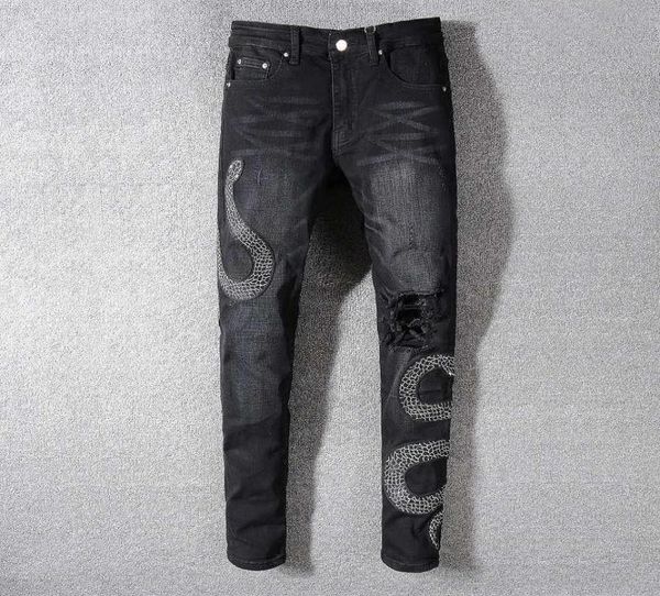 

mens distressed ripped biker jeans slim fit motorcycle biker denim for men fashion designer hip hop mens jeans 069828, Blue
