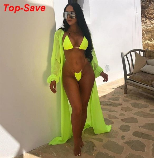 

2020 new arrival woman 3 pieces sets outfits solid two piece sets bikinilong sleeve cardigan beach summer ladies clothing t206647512, White